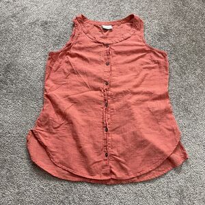 Columbia Sleeveless Blouse Women Medium Peach Cotton Textured Button Down Casual